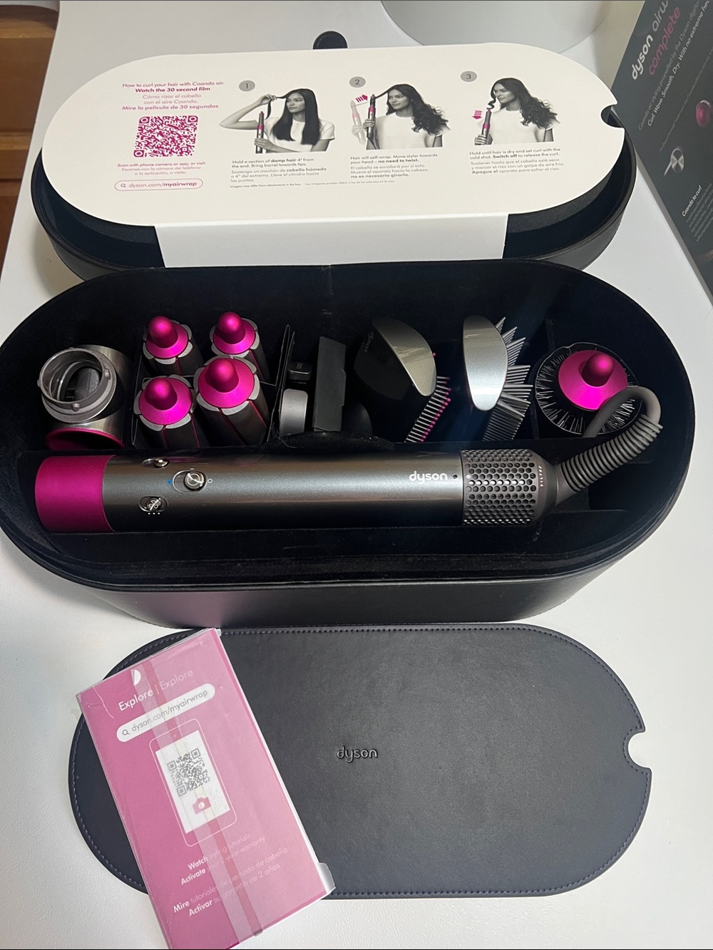 NWT Dyson Airwrap Complete in Silver and Magenta Accent With Black Case